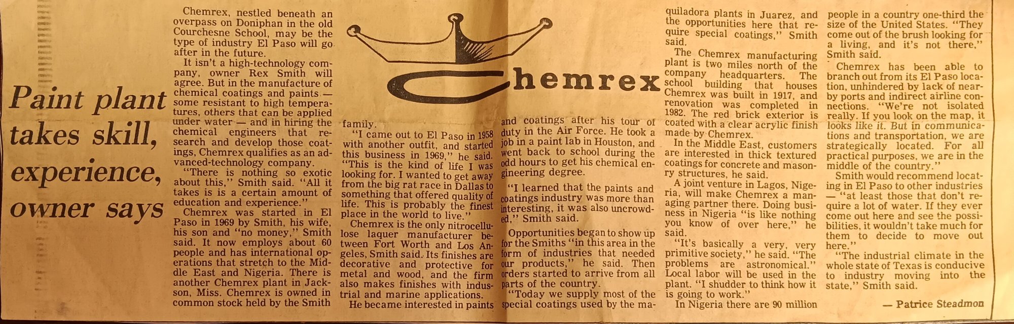 Where it started — Chemrex and Rex Smith